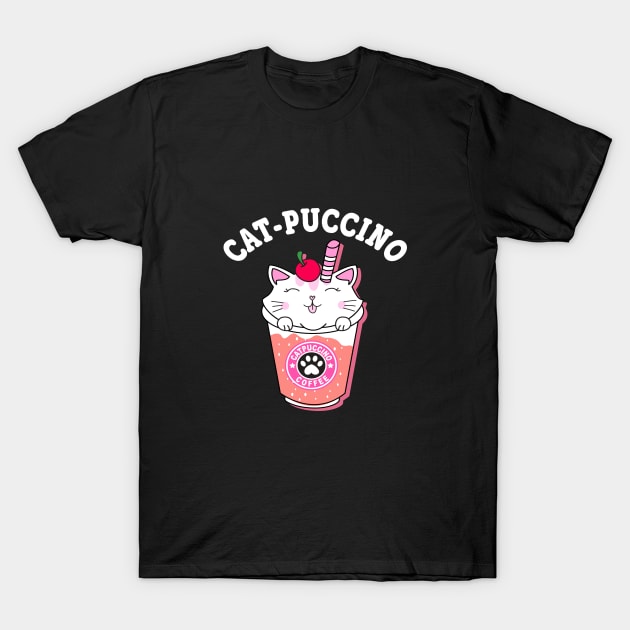 Catpuccino T-Shirt Cats Coffee Cappuccino Italian Coffee Funny Kawaii Cute kitten Cat Lover T-Shirt by Emart